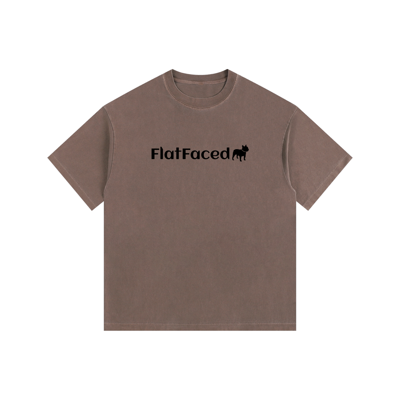 Brown t-shirt with 'FlatFaced' logo frenchie