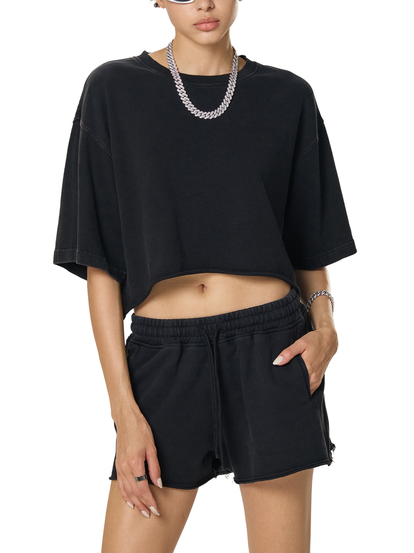 Snow Washed Raw Edge Crop Top